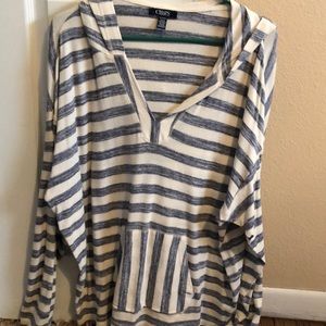 Striped blue and cream chaps hoodie T-shirt